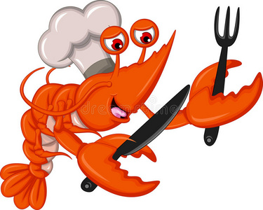 卡通厨师虾叉刀