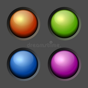 设计元素。彩色按钮和灯泡。矢量