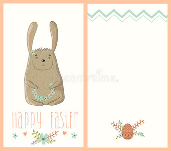 复活节快乐贺卡和可爱的兔子