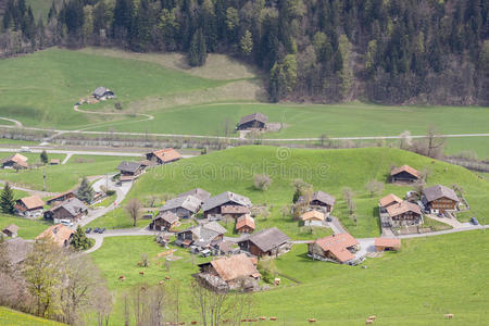 典型的瑞士山谷村庄。