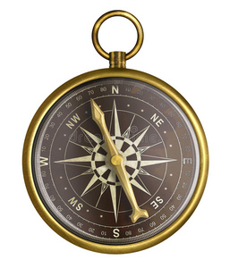 金色或黄铜旧航海罗盘照片