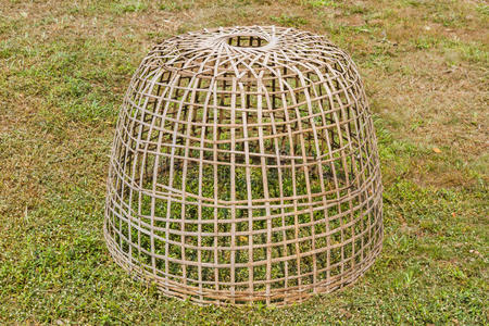 竹子金色木头和竹子做成的鸡笼.照片