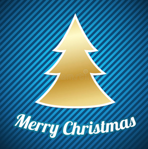 蓝色条纹背景上的金色圣诞树