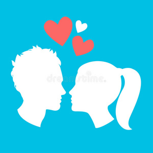 男孩女孩绘画侧面男女侧面的矢量图解照片