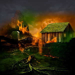 恐怖场景~恐怖山墓地,鬼屋照片