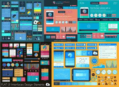 平面用户界面大集合图标网络与技术
