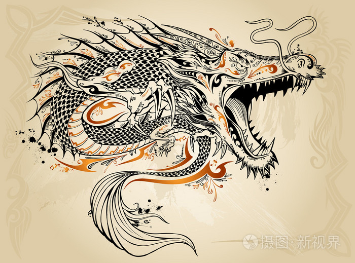 龙涂鸦素描纹身矢量插画-正版商用图片1b1bw2-摄图新视界
