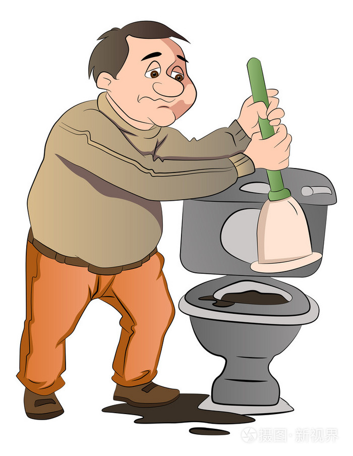 男子清洗厕所,图插画-正版商用图片1b1j1n-摄图新视界