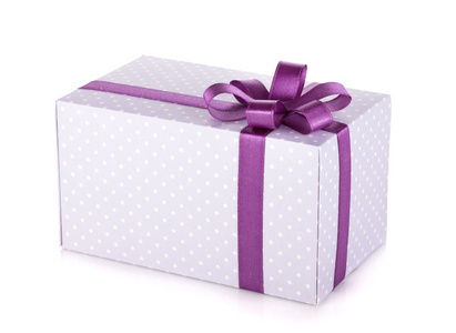 与紫丝带和弓的蓝色礼品盒紫色弓青 