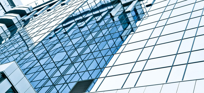 全景玻璃摩天大楼的市中心 商业背景