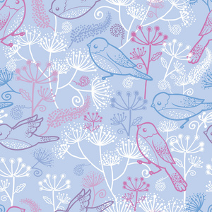 粉彩鸟和花无缝图案背景图片
