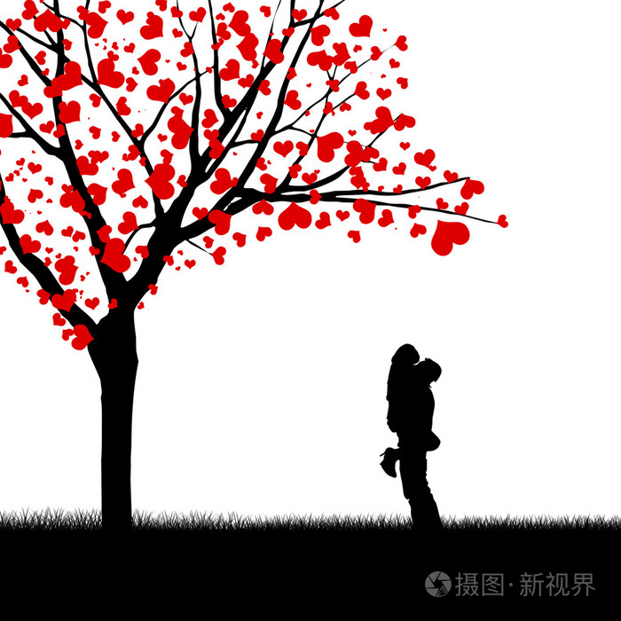 浪漫的情侣和爱情树