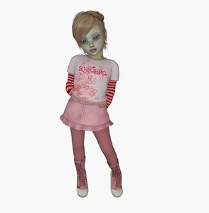 可爱的粉红色衣服摆一个模型的 3d 呈现小女孩