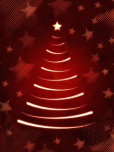 复古卡与圣诞树和星星