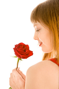 有魅力的年轻女人与红玫瑰