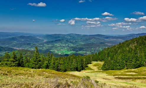 查看从跟踪到 pilsko 高峰，从 beskidy 山，波兰