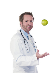 一个医生折腾绿色苹果的肖像