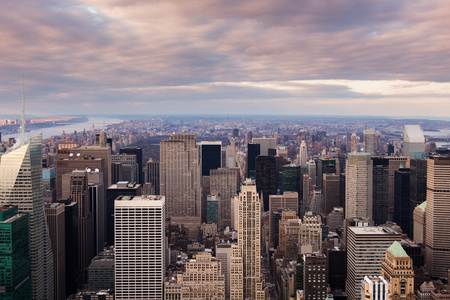 纽约城日落曼哈顿天际鸟瞰图