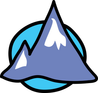 两个尖尖的山峰，在蓝色圆圈背景