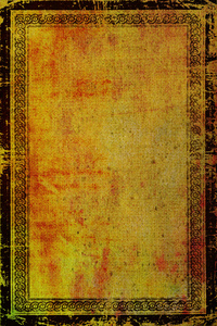 旧的帆布，用老式的边框框架 抽象在黄色背景上的红色，橙色和棕色纹带纹理的背景