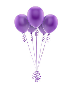 飞行的紫色气球上白色隔离