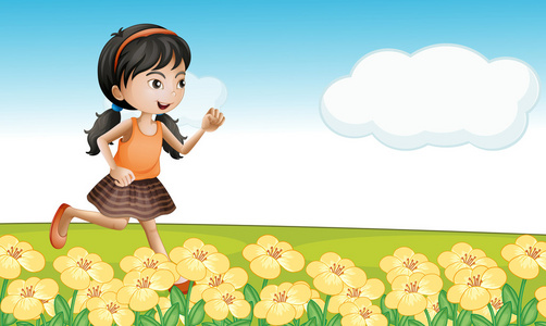 一个女孩在花卉的字段
