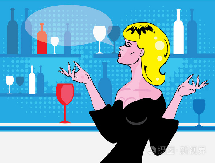 popart 漫画漂亮的女人和一个酒杯插画-正版商用图片1b3yfj-摄图新