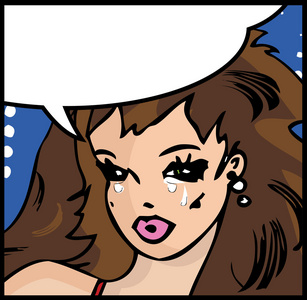 女人哭在漫画风格的流行音乐艺术中的矢量插图