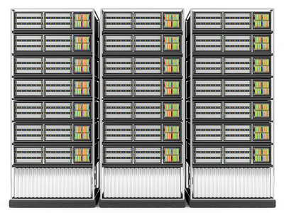 在白色背景上孤立的服务器机架