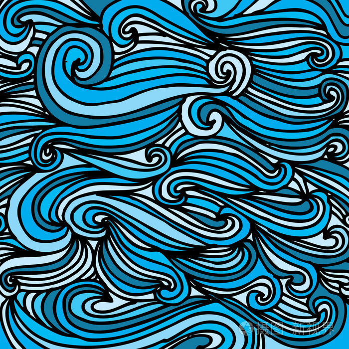 无缝抽象手绘波浪图案