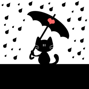 猫下雨浪漫图图片