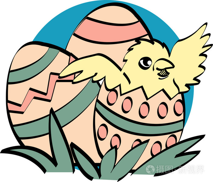 可爱的小宝贝小鸡孵化出来的装饰的复活节彩蛋由其他两个鸡蛋