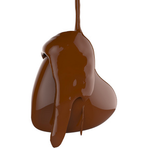关闭了漏水在心的形状象征的巧克力糖浆