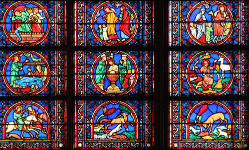 染色玻璃窗口中大教堂巴黎圣母院巴黎