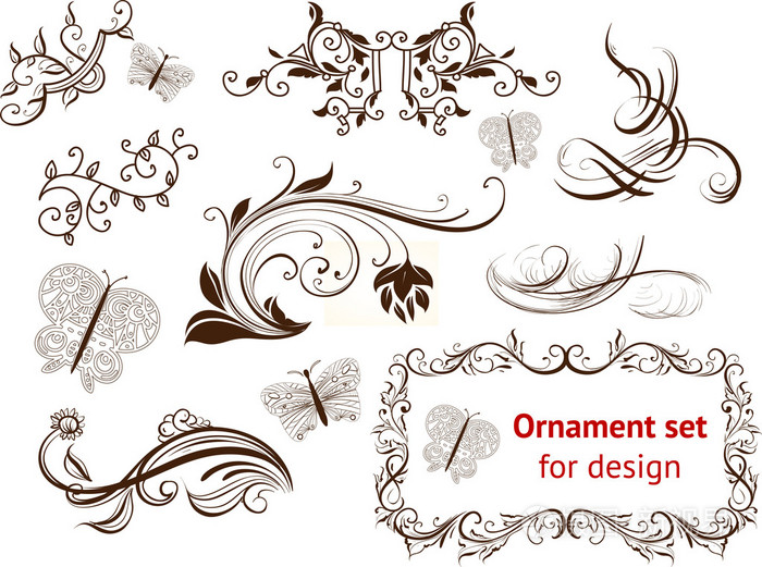 复古多彩设计元素设置为复古的设计.与枫叶和鲜花