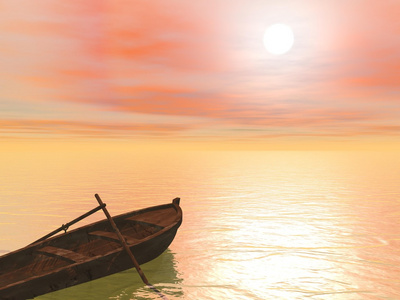 老木小船由日落3d 渲染