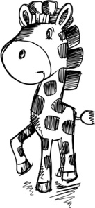 素描涂鸦动物长颈鹿矢量