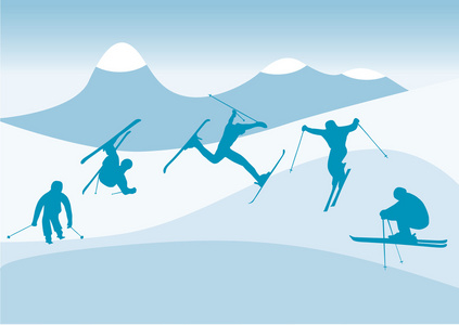 滑雪姿势在性质上的不同轮廓像背景