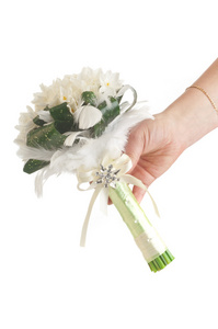 白色婚礼新娘手中的花束
