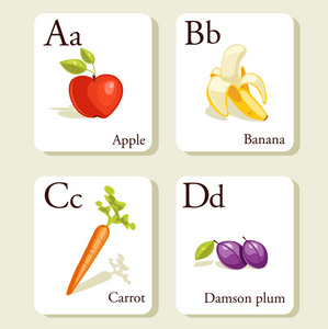 水果和蔬菜的字母卡片