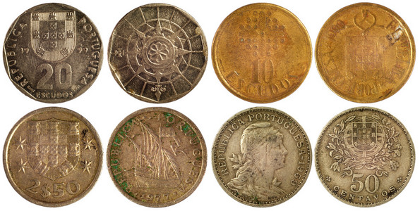 不同的罕见硬币的葡萄牙