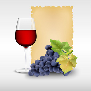         玻璃用红酒和葡萄和纸
