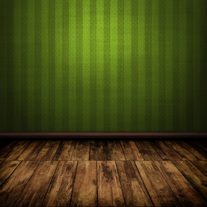 黑暗复古绿色房间内部与木地板