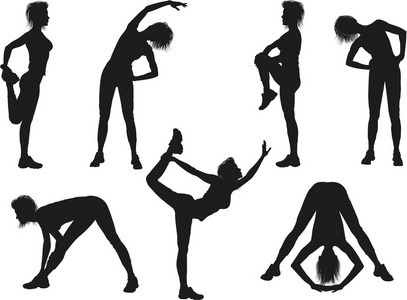 silhouettes 的一个女人在做体育锻炼
