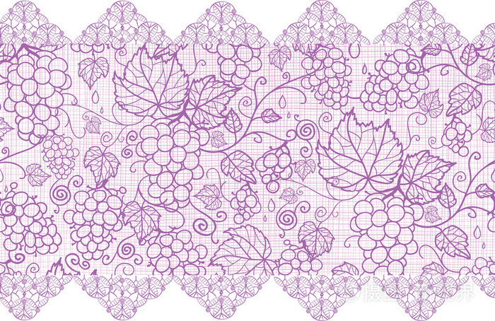 紫色花边的葡萄树水平无缝图案背景边框