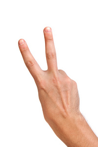 手用两个手指向上在和平或胜利符号