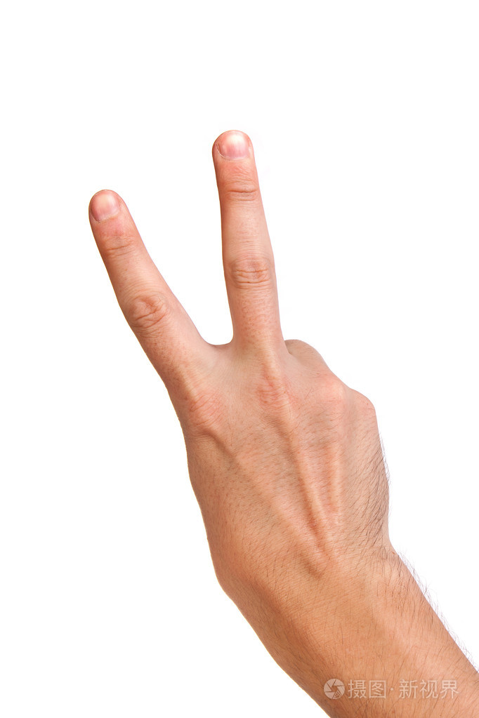 手用两个手指向上在和平或胜利符号