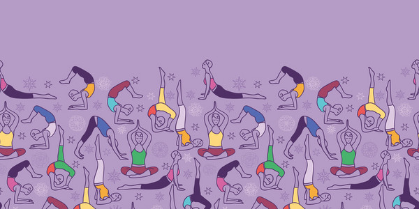 佛教边框瑜伽姿势水平无缝图案背景边框照片