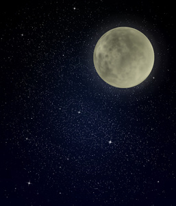 暗蓝色的天空,星星和月亮照片