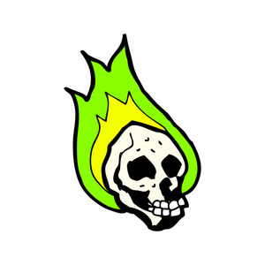 人类头骨与绿色火焰